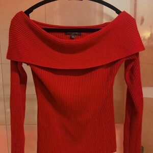 Banana Republic red sweater, ribbed, off-shoulder, size S